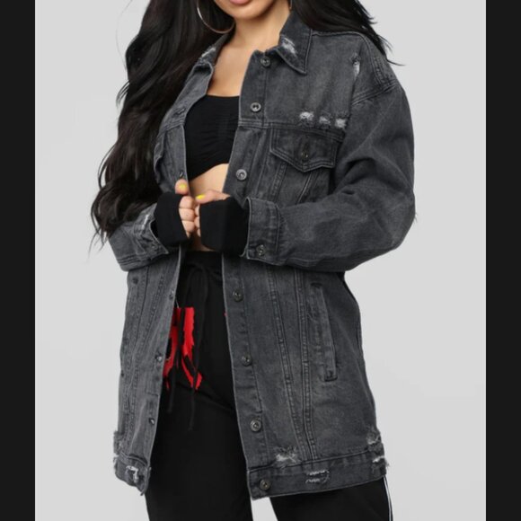 Miss Stressed Denim Jacket - Distressed - Black Denim NWT Women’s - 100% Cotton - Picture 1 of 5